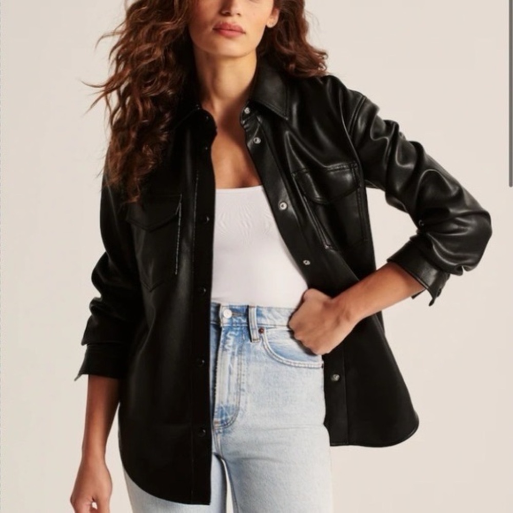 NWOT Abercrombie Black Vegan Leather Shirt Jacket